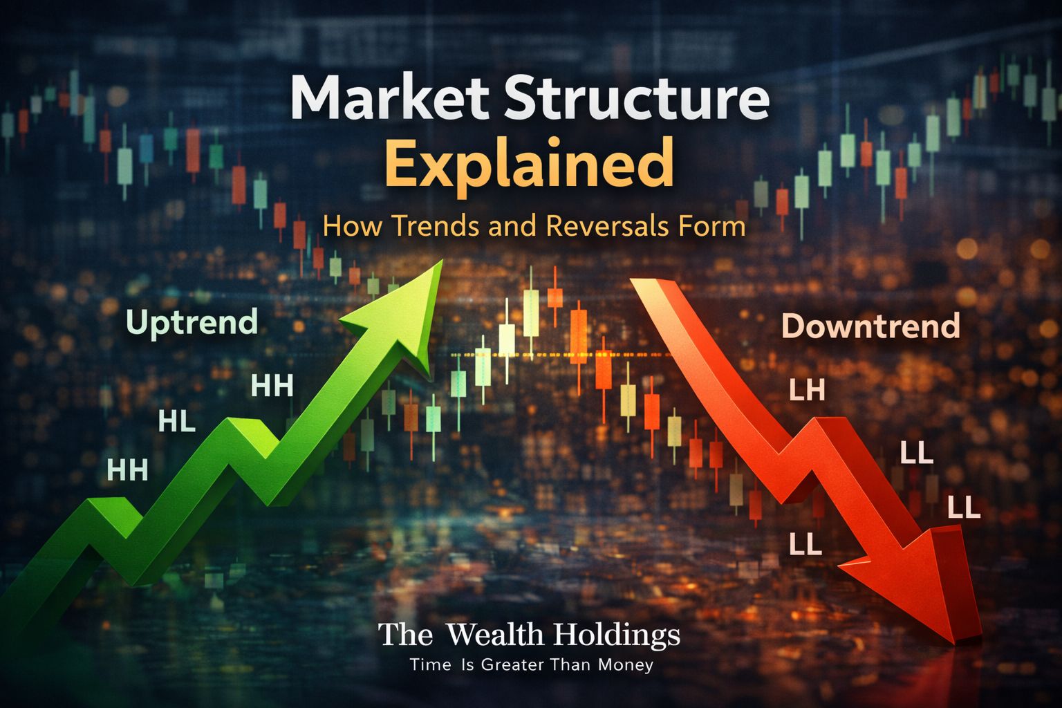 Market structure explained showing trends and reversals through price action in financial markets